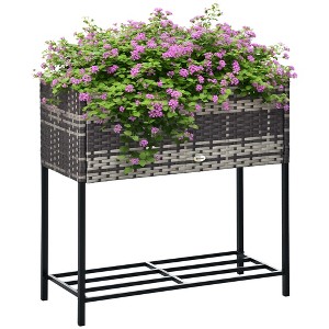 Raised Garden Bed, Elevated Planter Box with Rattan Wicker Look, Tool Storage Shelf, Portable Design for Herbs, Vegetables, Flowers - 1 of 4
