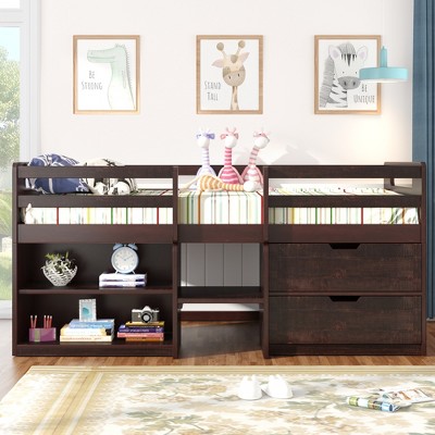 Whisen Modern Design Twin Size Loft Bed with Two Shelves and Two Drawers