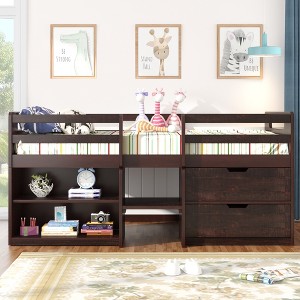 Whisen Modern Design Twin Size Loft Bed with Two Shelves and Two Drawers - 1 of 4
