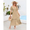 WhizMax Women's Lace Short Sleeve Maxi Dress V Neck High Elastic Waist Casual Flowy Beach Dress - 2 of 4