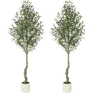 Faux Olive Tree with Moss and Planter Pot, Realistic Olive & Leaves Artificial Tree Tall Plants for Home Yard Office Decor Indoor Outdoor - 1 of 4