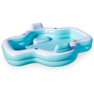 Joyfy 120 x 101 x 26" Inflatable Swimming Pool, Family Pool with Seats Backrest Cup Holder for Kids Family Summer Water Party Backyard Garden Lawn Fun