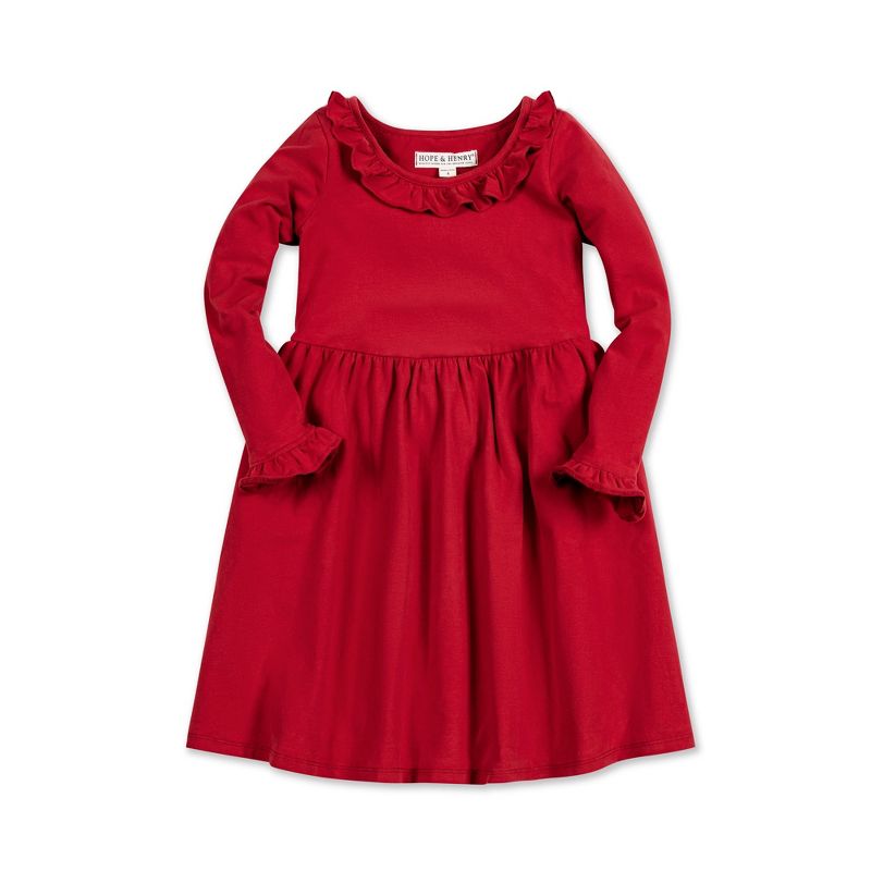 Hope & Henry Girls' Long Sleeve Ruffle Trim Knit Dress, Kids, 1 of 6