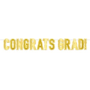 Beistle Foil Congrats Grad! Streamer, 7" x 5' 3", (2/Pkg) Gold - 1 of 4