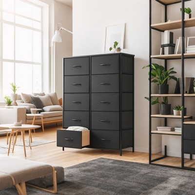 Bestier Dresser for Bedroom, 10 Storage Drawers, Fabric Closet Chests Organizer Tower Furniture with Wooden Top for Clothes