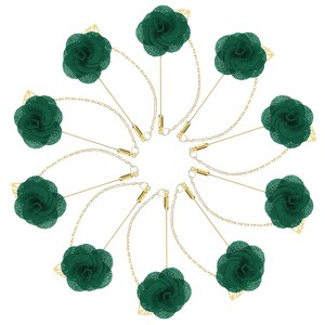 Unique Bargains Wedding Camellia Flower Lapel Pin with Leaf Brooch for Men Suit 10 Pcs - 1 of 4