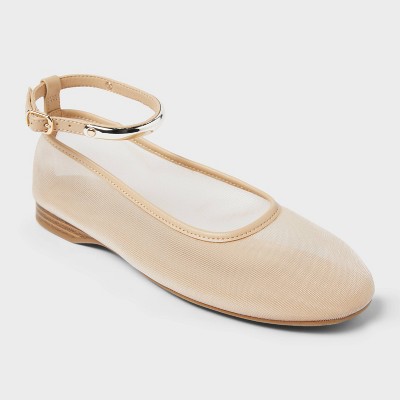 Women's Shailene Mesh Ankle Strap Ballet Flats with Memory Foam Insole - A New Day™ Beige