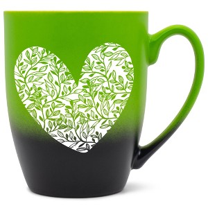 Elanze Designs Heart Leaf Two Toned Ombre Matte Green and Black 12 ounce Ceramic Stoneware Coffee Cup Mug - 1 of 4
