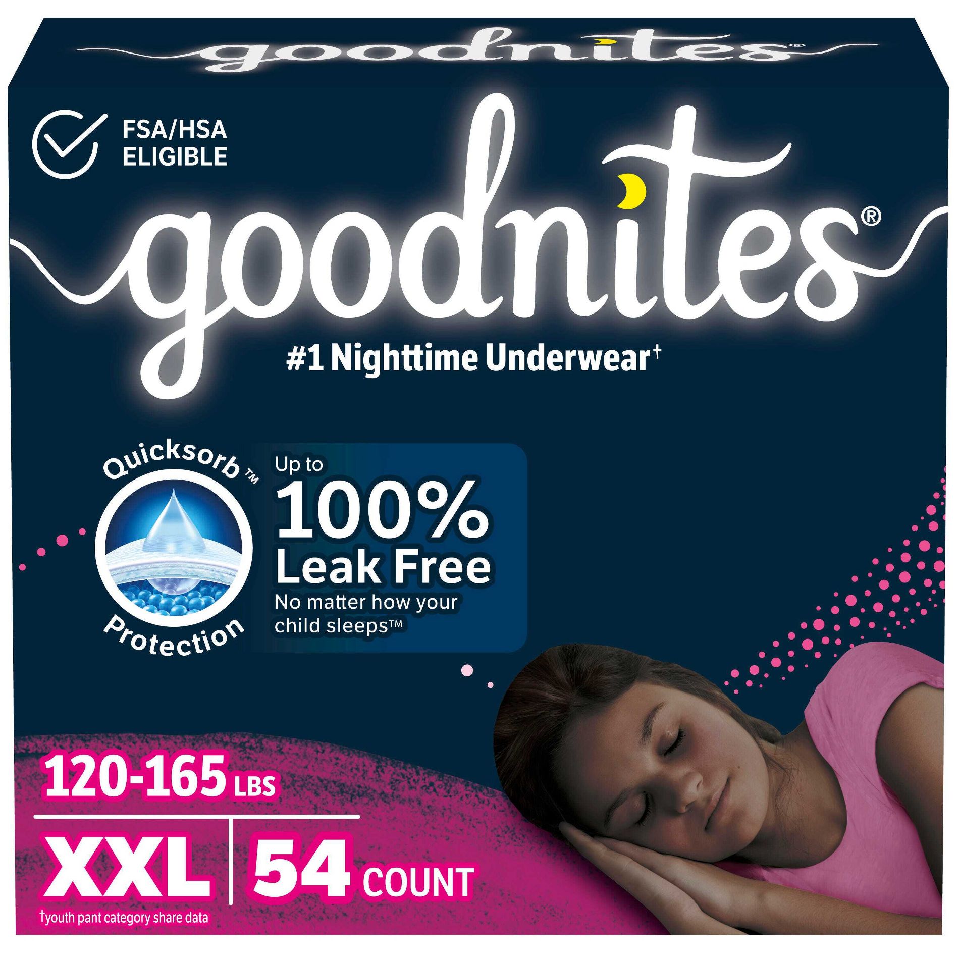 Goodnites Girls' Disposable Nighttime Underwear  - Size XXL - 54 ct