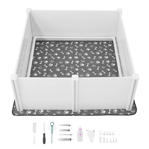 VEVOR Dogs Whelping Box, 60 x 60 x 24 inch, Plastic PVC Puppies Playpen with Height Adjustable Door and Washable Pee Pad, Milk White - 1 of 4