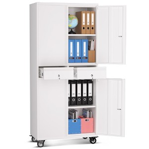 GustoWave 73'' Metal Storage Cabinet, Heavy Duty Tool Storage with Wheels, Locking Doors and 2 Drawers, Adjustable Shelves for Office - 1 of 4