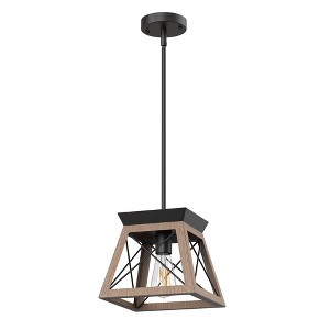 DORESshop 1-Light Vintage Industrial Pendant Light with Dark Wood Finish and Iron Rod, E26 Socket, Non-Integrated Bulb - 1 of 4