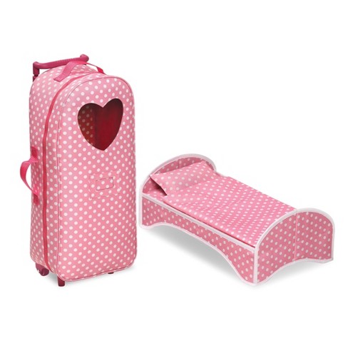 Badger Basket 3-in-1 Trolley Doll Carrier with Rocking Bed and Bedding -  Pink/Polka Dot