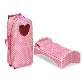 Badger Basket 3-in-1 Trolley Doll Carrier with Rocking Bed and Bedding - Pink/Polka Dot