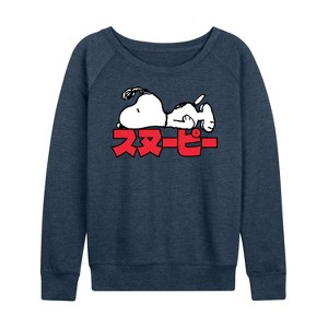 Women's - Peanuts - Snoopy Kanji Lightweight French Terry Wide Neck Long Sleeve Shirt - 1 of 4