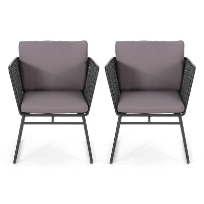 GDFStudio San Marco Outdoor Rope Weave Club Chairs with Cushions (Set of 2),  Dark Gray/Black