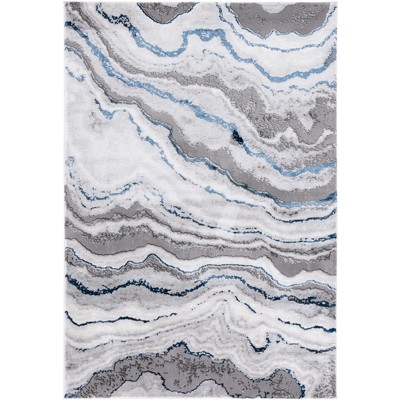 Grey and Blue Abstract Hand-knotted Rectangular Rug