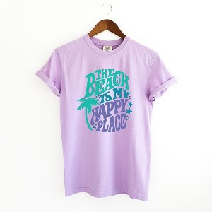 Simply Sage Market Women's The Beach Is My Happy Place Retro Short Sleeve Garment Dyed Tee - 1 of 2