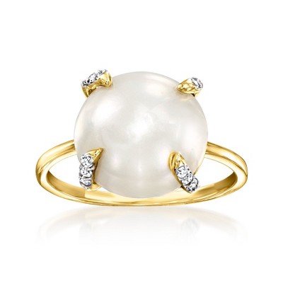 Ross-Simons 12-12.5mm Cultured Mabe Pearl and .10 ct. t.w. Diamond Ring in 14kt Yellow Gold