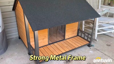 Large Insulated Wooden Dog House with Porch and Asphalt Roof