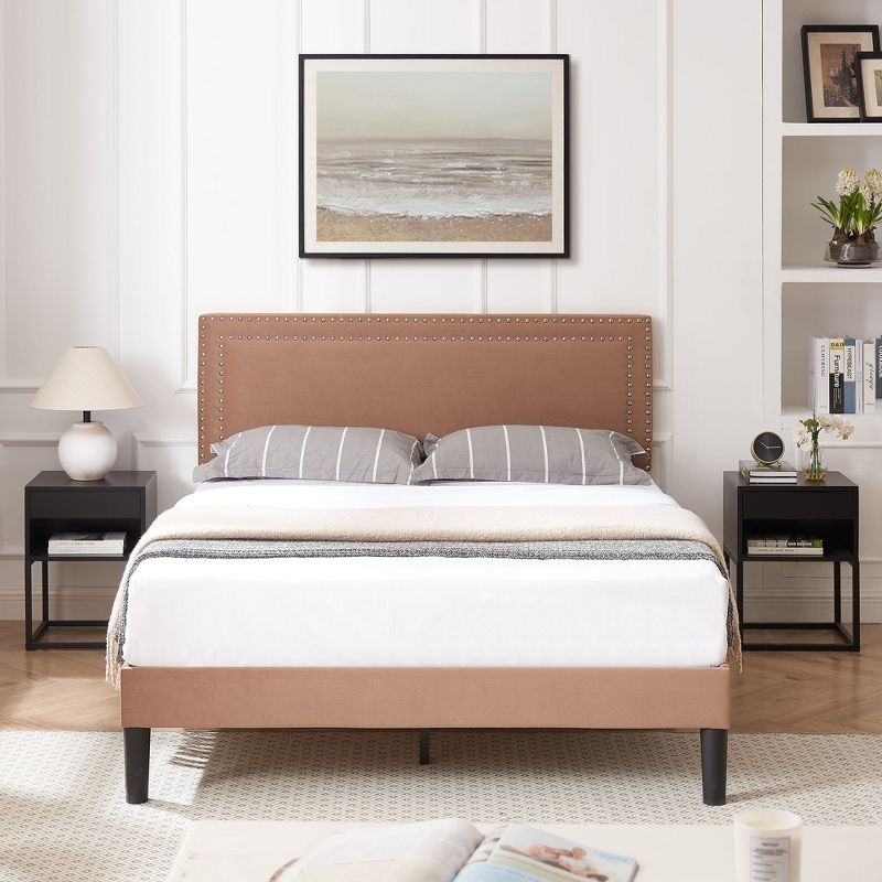 VECELO Upholstered Bed with Adjustable Headboard, Bed Frame, 4 of 13