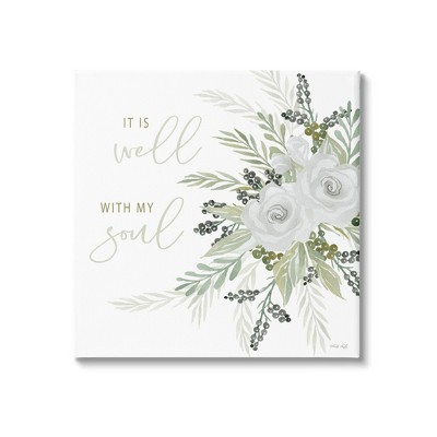 Stupell Industries It Is Well With My Soul White Roses Gallery Wrapped Canvas Wall Art