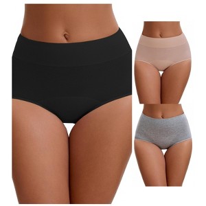 INSPIRE CHIC 3 Packs Leak Proof Briefs for Women's Cotton High Waist Elastic Waistband Period Underwear - 1 of 4