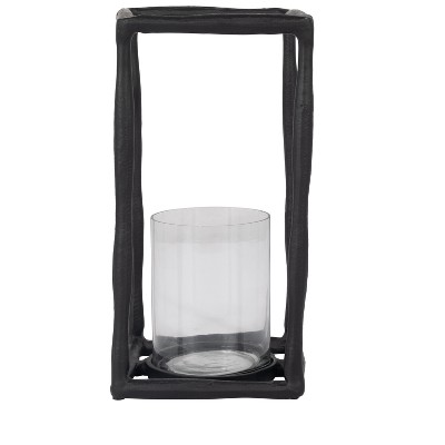 Modern Metal & Glass Pillar Candle Holder - Handcrafted Aluminum Frame with Clear Glass Hurricane - Ideal for Home, Office, Living Room, & Bedroom