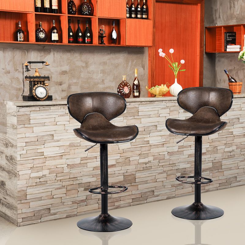 Costway Set of 2 Adjustable Bar Stools Swivel Bar Chairs with Back&Footrest Retro Brown, 3 of 13