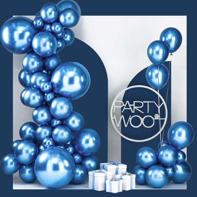 PartyWoo Balloons Metallic Blue Chrome 18 12 10 5 Inch 100 pcs