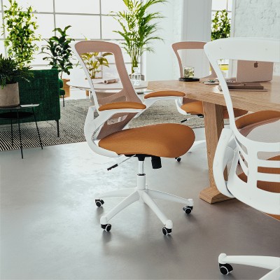 Adjustable Tan Mesh & White Leather Mid-Back Office Chair