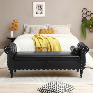 NicBex Ottoman with Storage Bench Storage Organizer Ottoman Velvet Multifunctional Storage Bench with 1 Pillow for Entryway Bedroom - 1 of 4