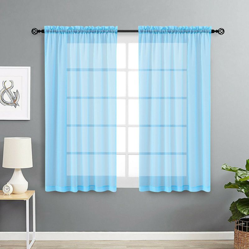 Designer Sheer Voile Rod Pocket Curtains For Small Windows, 2 of 4