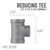 Pipe Decor 1/2 in. x 1/2 in. x 3/8 in. Black Reducing Tee - 3 of 4