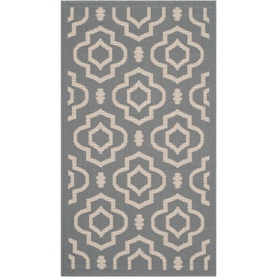 Anthracite and Beige Geometric Indoor/Outdoor Synthetic Rug, 9' x 12'