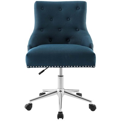 Azure Elegance Tufted Swivel Office Chair with Nailhead Trim