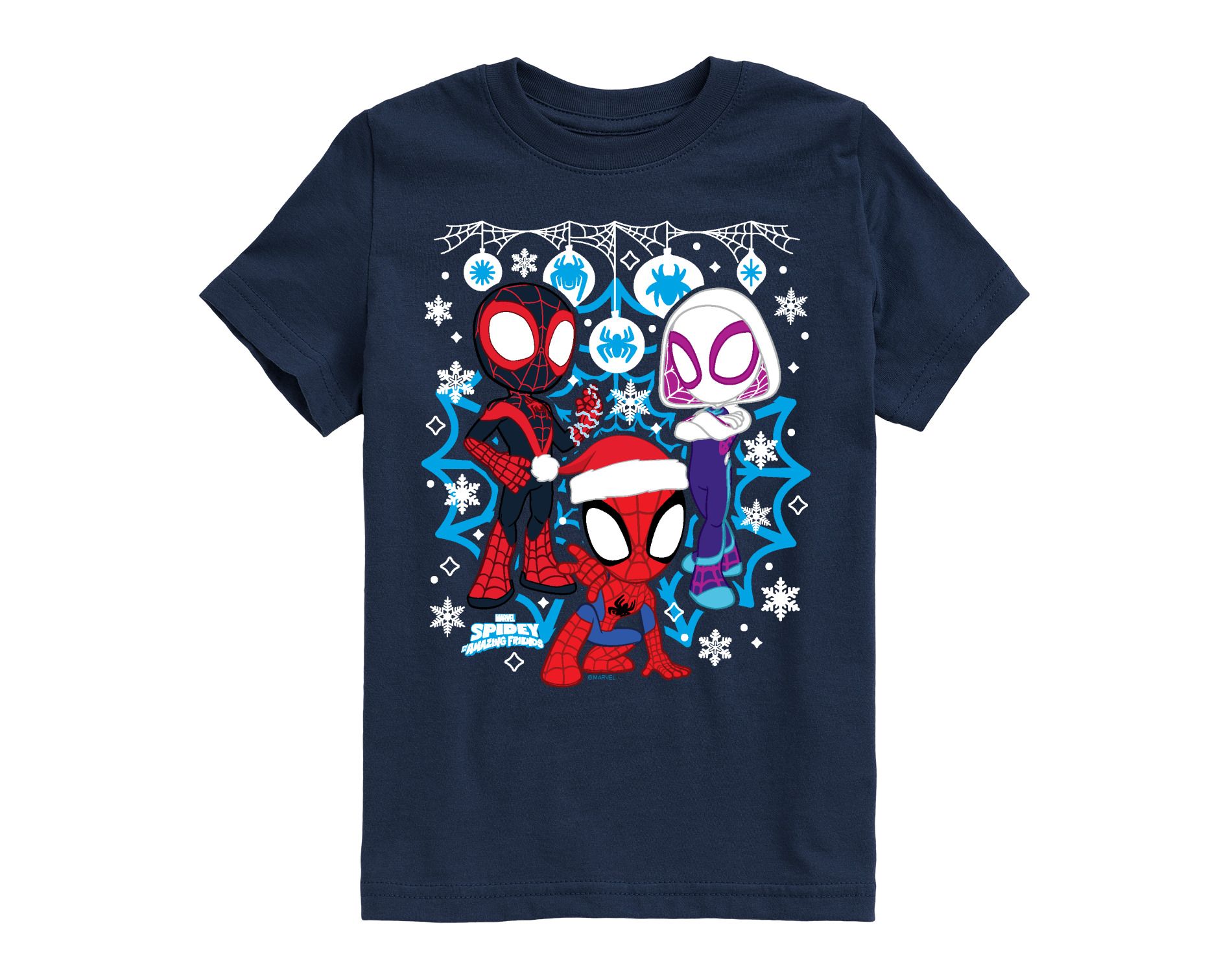Boys' Marvel Spidey And Friends Snow -Youth Short Sleeve Graphic T-Shirt Short Sleeve Graphic T-Shirt - Navy - X-Large
