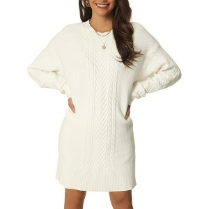 INSPIRE CHIC Women's Long Sleeve Crewneck Mini Cable Knit Casual Sweater Dress - 1 of 4