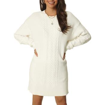 Seta T Women's Long Sleeve Crewneck Above Knee Cable Knit Casual Sweater Dress