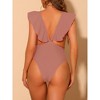 Elerevyo Women's V Neck Ruffled Monokini High Cut Tummy Control Swimwear Bathing Suit One Piece - 3 of 4