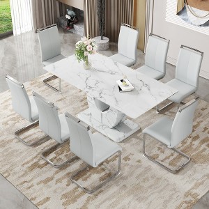 9-Piece Dining Set with Marble Pattern Table and 8 PU Armless Chairs - 1 of 4