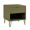 Gulches 20" Olive Green Fluted Nightstand, 1 Full Extension Drawer with Gold Metal Handles & Legs, MDF Bedside Table (20.07"L x 17.73"D x 21.65"H) - 3 of 4