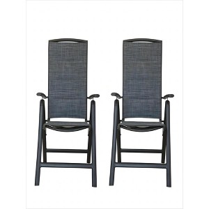26.75Folding Patio Chairs Set of 2, Aluminium Frame Reclining Sling Lawn Chairs with Adjustable High Backrest, Patio Dining Chairs for Outdoor - 1 of 4
