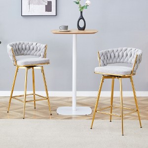 CAVINAS Swivel Bar Stools Set of 2/4,Breathable Counter Stools with Cotton Linen Cushions,Barstools with Electroplated Metal Frame for Bar&Kitchen - 1 of 4