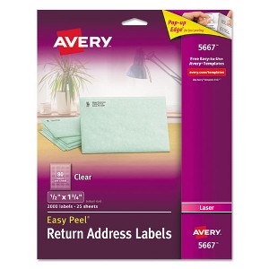 Avery Matte Clear Easy Peel Mailing Labels w/ Sure Feed Technology, Laser Printers, 0.5 x 1.75, Clear, 80/Sheet, 25 Sheets/Box - 1 of 4