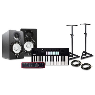 Novation Launchkey MK4 Keyboard Controller with Focusrite 2i2 USB Audio Interface and Yamaha HS5 5" Studio Monitor Pair Package (Cables/Stands