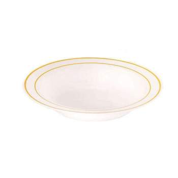 Smarty Had A Party 12 oz. White with Gold Edge Rim Plastic Soup Bowls (120 Bowls)