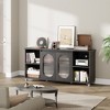 Retro TV Stand, 70 Inch Entertainment Center with Corrugated Glass Cabinet Doors, TV Stands with 4 Open Shelves & 2 Cabinets, Black - 3 of 4