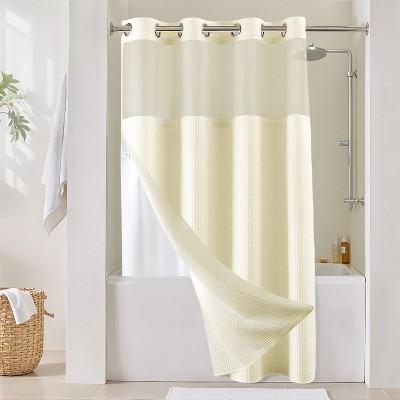 River Dream White Fabric Shower Curtain Set, Cotton Blend, Waffle Weave, with Snap in Replacement Liner，71 x 74 inches