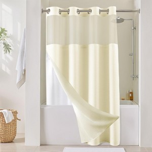 River Dream White Fabric Shower Curtain Set, Cotton Blend, Waffle Weave, with Snap in Replacement Liner，71 x 74 inches - 1 of 4